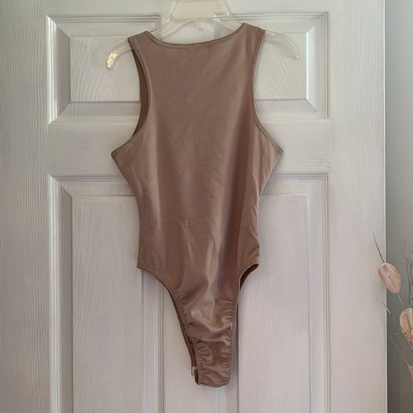 Tan Halter High-Neck Tank Thong Bodysuit - Picture 3 of 3